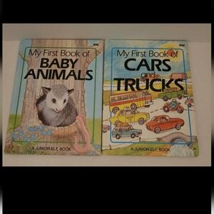Vintage Junio Elf children's books My First Book Baby Animals & Cars and Trucks